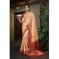 Vardha Womens Art Silk Saree with Unstitched Blouse Piece - Zari Woven Work Sarees for Wedding (Ekaja Silk, 447, Light Peach)