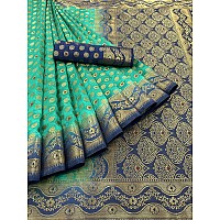 iZibra kanjivaram silk saree wedding cotton sarees for women Banarasi sadi original Kanchipuram pure sadi pattu sari with blouse piece 2023(Green NavyBlue)