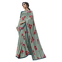 RAJESHWAR FASHION WITH RF Womens Georgette Printed Sarees For Women With Lace Border & Blouse(Grey_Free Size 6.30 Mtr)