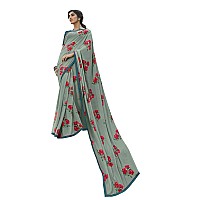 RAJESHWAR FASHION WITH RF Womens Georgette Printed Sarees For Women With Lace Border & Blouse(Grey_Free Size 6.30 Mtr)