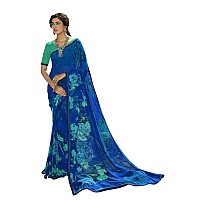 RAJESHWAR FASHION WITH RF Womens Georgette Printed Sarees For Women With Lace Border & Blouse(A48 Royal Blue_Multicolored_Free Size 6.30 Mtr)