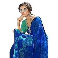 RAJESHWAR FASHION WITH RF Womens Georgette Printed Sarees For Women With Lace Border & Blouse(A48 Royal Blue_Multicolored_Free Size 6.30 Mtr)