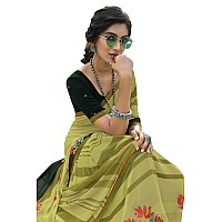 RAJESHWAR FASHION WITH RF Womens Georgette Printed Sarees For Women With Lace Border & Blouse(A48 Olive Green_Multicolored_Free Size 6.30 Mtr)