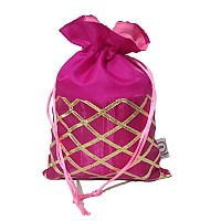 2Ds Gota Work Silk Potli Bags For Return Gifts (Set Of 12) Batwa For Gifting Purpose. Wedding Gift Potli/Jewellery Pouch, Shagun Potli Set, Ideal Handbag Potli For Diwali Gift Packing Colour_Pink