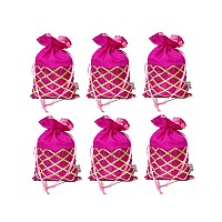 2Ds Gota Work Silk Potli Bags For Return Gifts (Set Of 12) Batwa For Gifting Purpose. Wedding Gift Potli/Jewellery Pouch, Shagun Potli Set, Ideal Handbag Potli For Diwali Gift Packing Colour_Pink