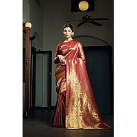 Vardha Womens Kanchipuram Art Silk Saree with Unstitched Blouse Piece - Zari Woven Work Sarees for Wedding (Kasuba Silk, 472, Maroon)