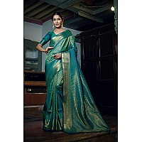 Vardha Womens Kanchipuram Art Silk Saree with Unstitched Blouse Piece - Zari Woven Work Sarees for Wedding (Kaya Silk, 478, Teal Green)