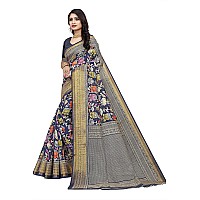 Vimla Womens Multicolord Khadi Cotton Printed Saree with Blouse Piece(Crystal 12)