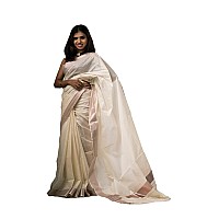 ALLUVY Kuthampully Kerala Kasavu Saree Cotton Traditional South Indian Saree Onam Saree Pink Copper Zari EKM611