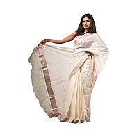 ALLUVY Kuthampully Kerala Kasavu Saree Cotton Traditional South Indian Saree Onam Saree Pink Copper Zari EKM611