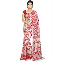 BENGAL HANDLOOM Exclusive Womens Cotton Silk Dhakai Allover Soft Jamdani Sarees White Red