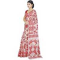 BENGAL HANDLOOM Exclusive Womens Cotton Silk Dhakai Allover Soft Jamdani Sarees White Red