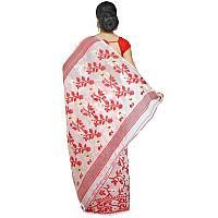 BENGAL HANDLOOM Exclusive Womens Cotton Silk Dhakai Allover Soft Jamdani Sarees White Red