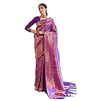 Swornof Womens Chanderi Linen Saree Cottonlleave8888Purple