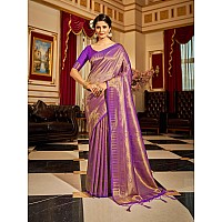 Swornof Womens Chanderi Linen Saree Cottonlleave8888Purple