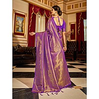 Swornof Womens Chanderi Linen Saree Cottonlleave8888Purple