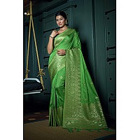 Vardha Womens Banarasi Raw Silk Saree With Blouse Piece (Kashika Silk_440_Green)