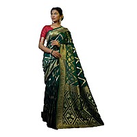 Vardha Womens Banarasi Raw Silk Saree With Blouse Piece (Kashika Silk_444_Dark Green)