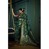 Vardha Womens Banarasi Raw Silk Saree With Blouse Piece (Kashika Silk_444_Dark Green)