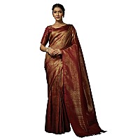 Vardha Womens Kanchipuram Art Silk Saree with Unstitched Blouse Piece - Zari Woven Work Sarees for Wedding (Asya Silk, 393, Maroon)