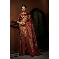 Vardha Womens Kanchipuram Art Silk Saree with Unstitched Blouse Piece - Zari Woven Work Sarees for Wedding (Asya Silk, 393, Maroon)