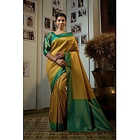 Vardha Womens Kanchipuram Art Silk Saree with Unstitched Blouse Piece - Zari Woven Work Sarees for Wedding (Anaya Silk, 411, Green)