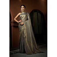 Vardha Womens Kanchipuram Art Silk Saree with Unstitched Blouse Piece - Zari Woven Work Sarees for Wedding (Asya Silk, 396, Grey)