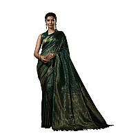 Vardha Womens Kanchipuram Art Silk Saree with Unstitched Blouse Piece - Zari Woven Work Sarees for Wedding (Asya Silk, 397, Dark Green)