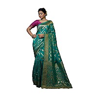 Vardha Womens Banarasi Raw Silk Saree With Blouse Piece (Kashika Silk_445_Teal Blue)