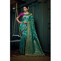 Vardha Womens Banarasi Raw Silk Saree With Blouse Piece (Kashika Silk_445_Teal Blue)