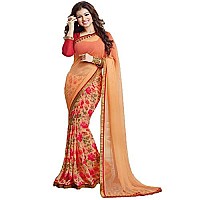 SM TRENDZ Womens Geometric Print Georgette Saree With Blouse Piece (Orange Flower 11_Orange)