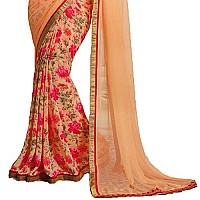 SM TRENDZ Womens Geometric Print Georgette Saree With Blouse Piece (Orange Flower 11_Orange)