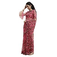 Womanista Womens net fabric Saree with Swarovski Crystals (TI_2002A_Pink)