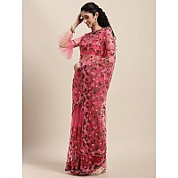 Womanista Womens net fabric Saree with Swarovski Crystals (TI_2002A_Pink)