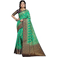 iZibra Womens Kanchipuram Pattu Sarees Pure Kanjivaram Saree Soft Banarasi Silk Saree For Wedding With Blouse Piece (flower-tree paithani) (Green Navy Blue)