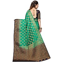 iZibra Womens Kanchipuram Pattu Sarees Pure Kanjivaram Saree Soft Banarasi Silk Saree For Wedding With Blouse Piece (flower-tree paithani) (Green Navy Blue)