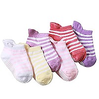 Momisy Baby Girl Boys Non Slip Socks Kids Toddlers Infant Cotton Stretch Antislip 6 Pairs Dottedfemalestriped 1 To 3 Years