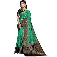 C J Enterprise Women Pure Soft Kanjivaram Silk Saree For Wedding Banarasi Sari Latest Party With Blouse Piece Kanchipuram Pattu Sarees Design Wear 2023 Sadi New ladies (KeriMeena paithani) (Green)