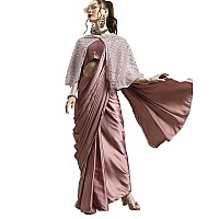 Womanista Womens Satin Saree with Embellished Cape WM1946Pink