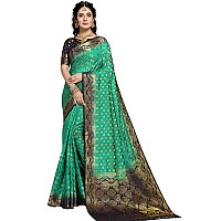 iZibra Women Kanjivaram Soft Cotton Silk Saree Pattu Sarees Banarasi Original Kanchipuram Pure Silk Design with Blouse for Weddi