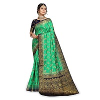 C J Enterprise Women Pure Soft Kanjivaram Silk Saree For Wedding Banarasi Sari Latest Party With Blouse Piece Kanchipuram Pattu Sarees Design Wear 2023 Sadi New ladies (RajniGandha paithani) (Green)