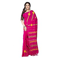 TJ SAREES Womens Handloom Santiniketan Cotton Khesh Applique Design Saree For Women Pink Pack of 1