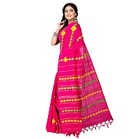 TJ SAREES Womens Handloom Santiniketan Cotton Khesh Applique Design Saree For Women Pink Pack of 1