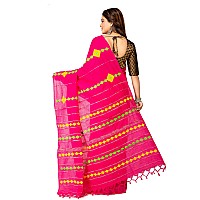 TJ SAREES Womens Handloom Santiniketan Cotton Khesh Applique Design Saree For Women Pink Pack of 1