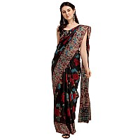 EthnicJunction Womens Floral Printed Georgette Saree With Blouse Piece EJ7029BelaBlackBlack