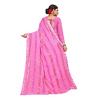 Shasmi Pink Embroidered Embellished Georgette Sari With Blouse Piece Saree For Women Ribbion Sequance Pink