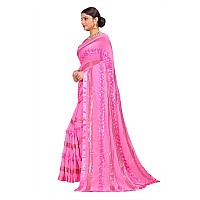 Shasmi Pink Embroidered Embellished Georgette Sari With Blouse Piece Saree For Women Ribbion Sequance Pink