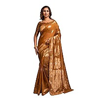 Lilots Women And Girls Woven Cotton Blend Saree With Blouse Piece 1397Tangerine