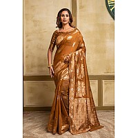 Lilots Women And Girls Woven Cotton Blend Saree With Blouse Piece 1397Tangerine