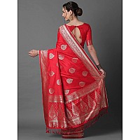 AKHILAM Womens Banarasi Silk Woven Design Saree With Unstitched Blouse Piece (Red_2PAKHI4101)